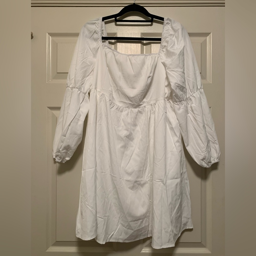 White Puff Sleeve Smocked Back Mini Dress Size XL - NWOT